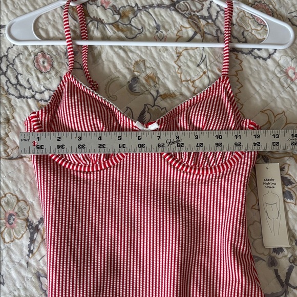 NWT Red and White Striped One-Piece Swimsuit - Picture 5 of 8